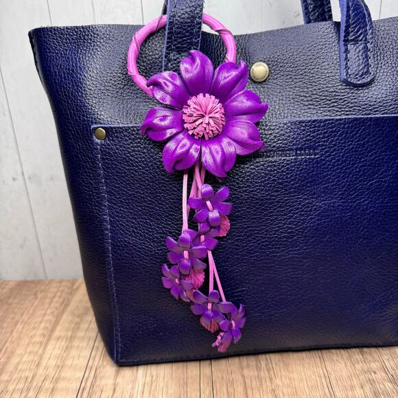 Genuine Leather Flower Purse Charm Leather Purple Spring Bag Charm NEW FAST SHIP - Picture 2 of 8